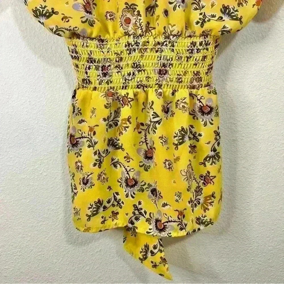 MAX STUDIO Yellow Floral V Neck Blouse with Ruffled Sleeves - Picture 7 of 12